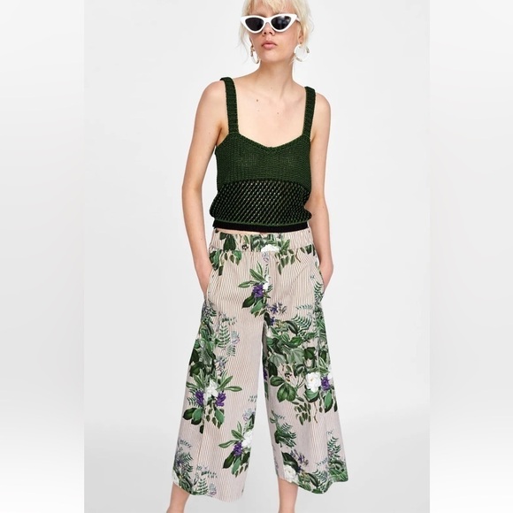 ZARA Floral Stripe Print Culottes Small - Picture 3 of 15